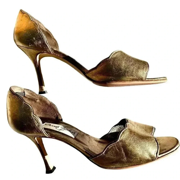 Manolo Blahnik Bronze Metallic Open Toe‎ D'Orsay Heels Signature 38.5 EU 8.5 US - Picture 6 of 8